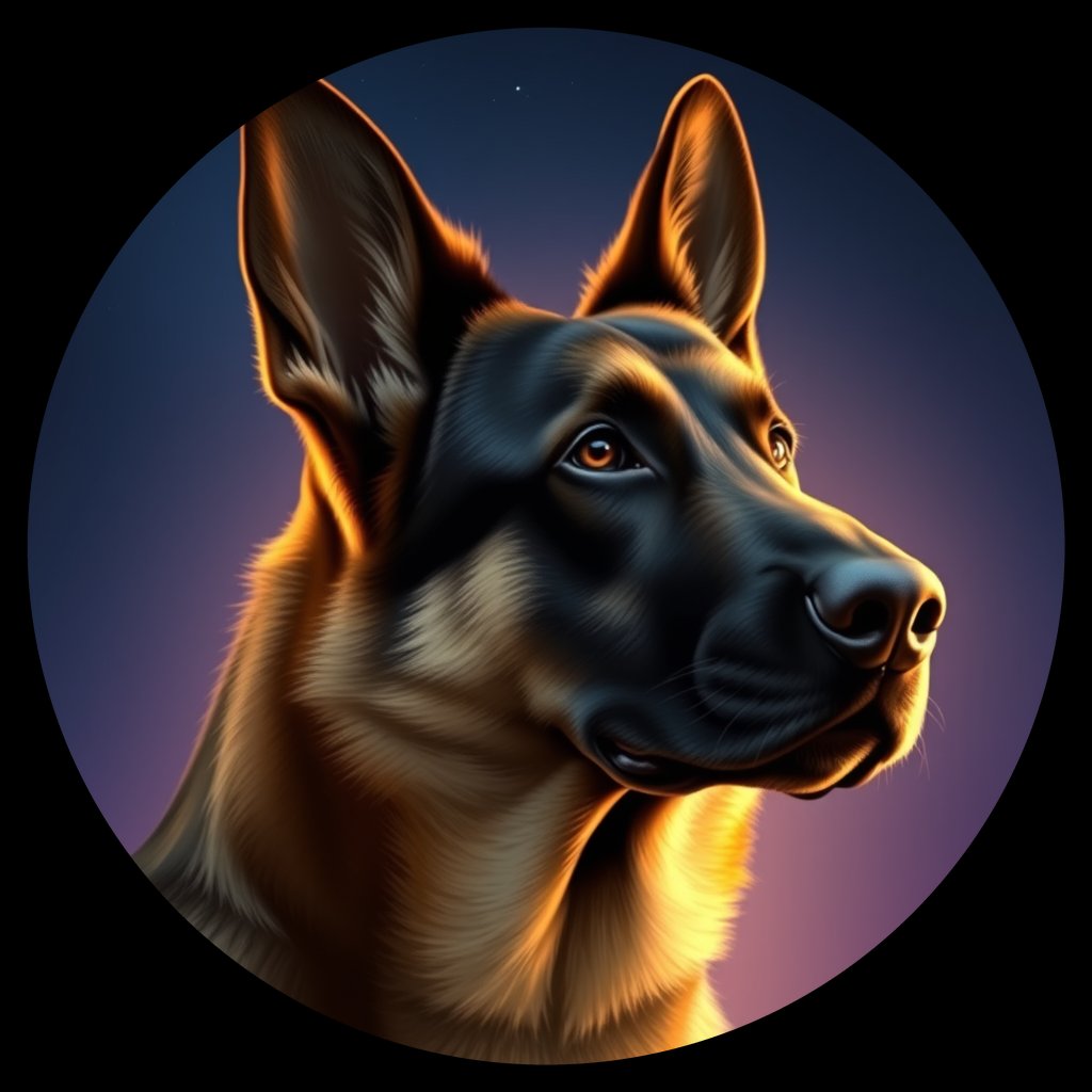 Cosmic medallion portrait of cHD8_255_cHD8_255, a Belgian Shepherd