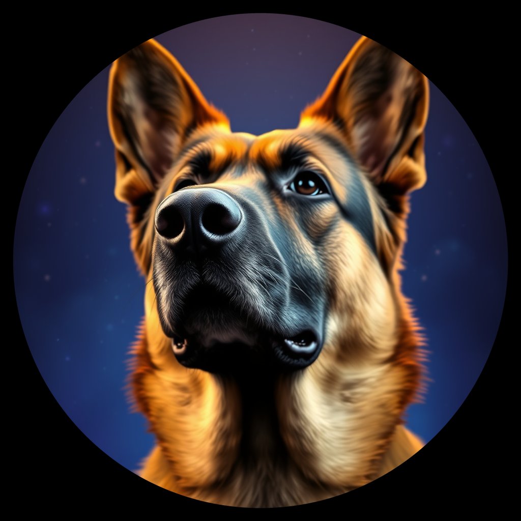 Cosmic medallion portrait of cHD8_257_cHD8_257, a Belgian Shepherd