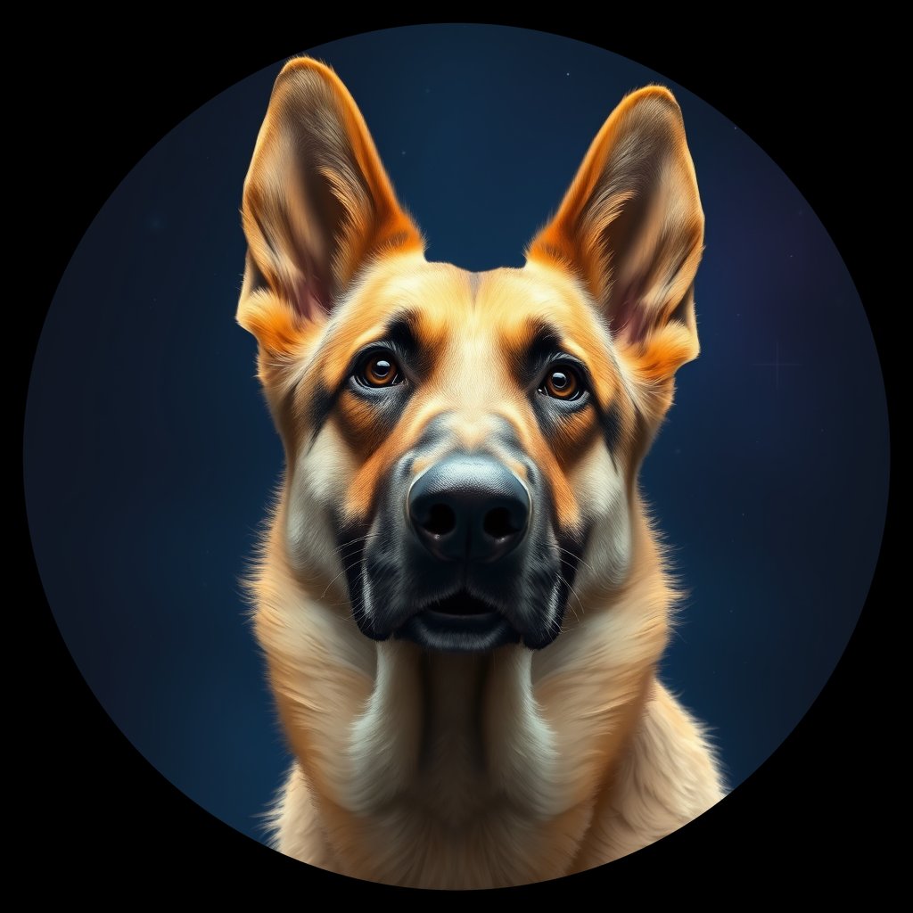 Cosmic medallion portrait of cHD8_258_cHD8_258, a Belgian Shepherd