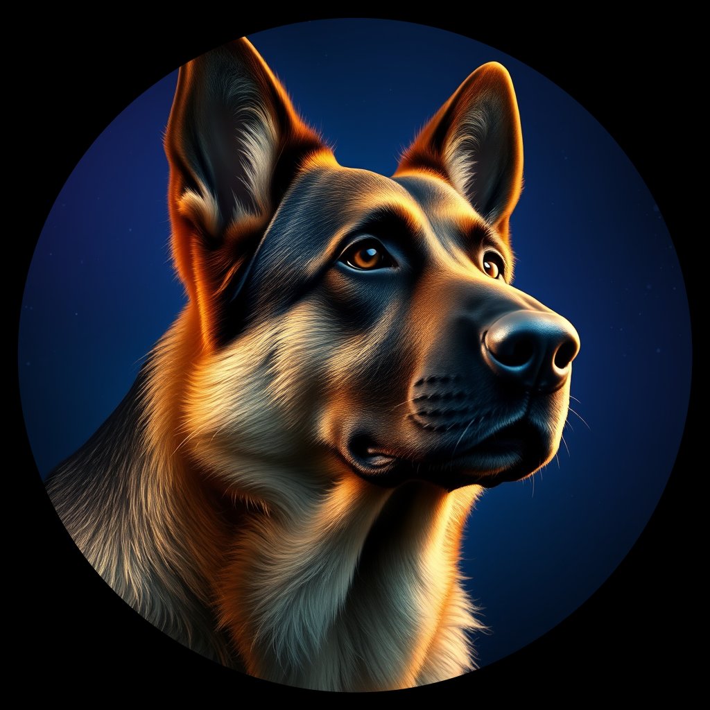 Cosmic medallion portrait of cHD8_261_cHD8_261, a Belgian Shepherd