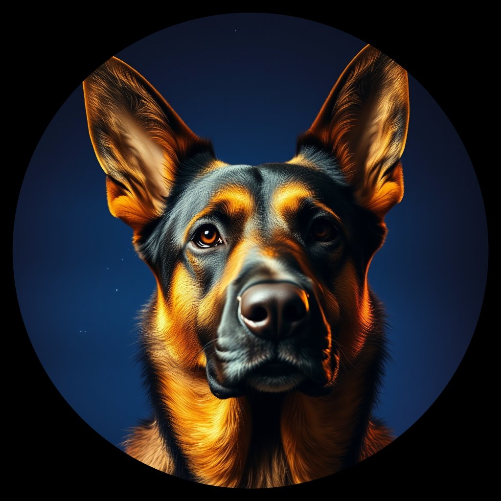 Cosmic medallion portrait of cHD8_263_cHD8_263, a Belgian Shepherd