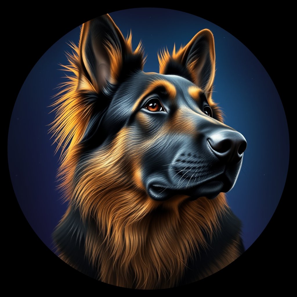Cosmic medallion portrait of cHD8_266_cHD8_266, a Belgian Shepherd