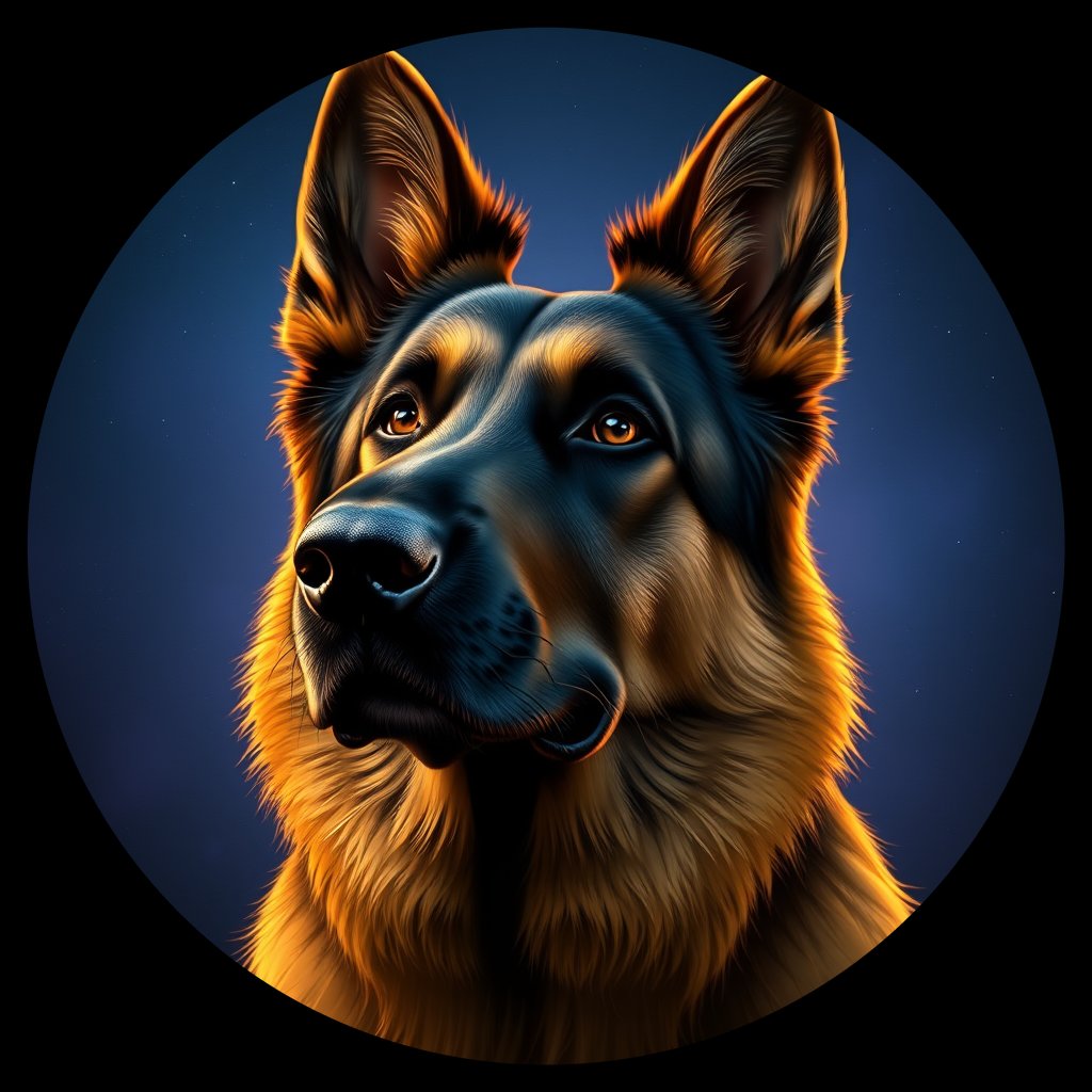 Cosmic medallion portrait of cHD8_267_cHD8_267, a Belgian Shepherd