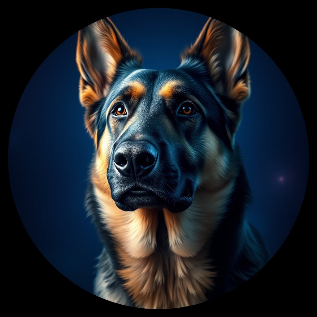Cosmic medallion portrait of cHD8_268_cHD8_268, a Belgian Shepherd