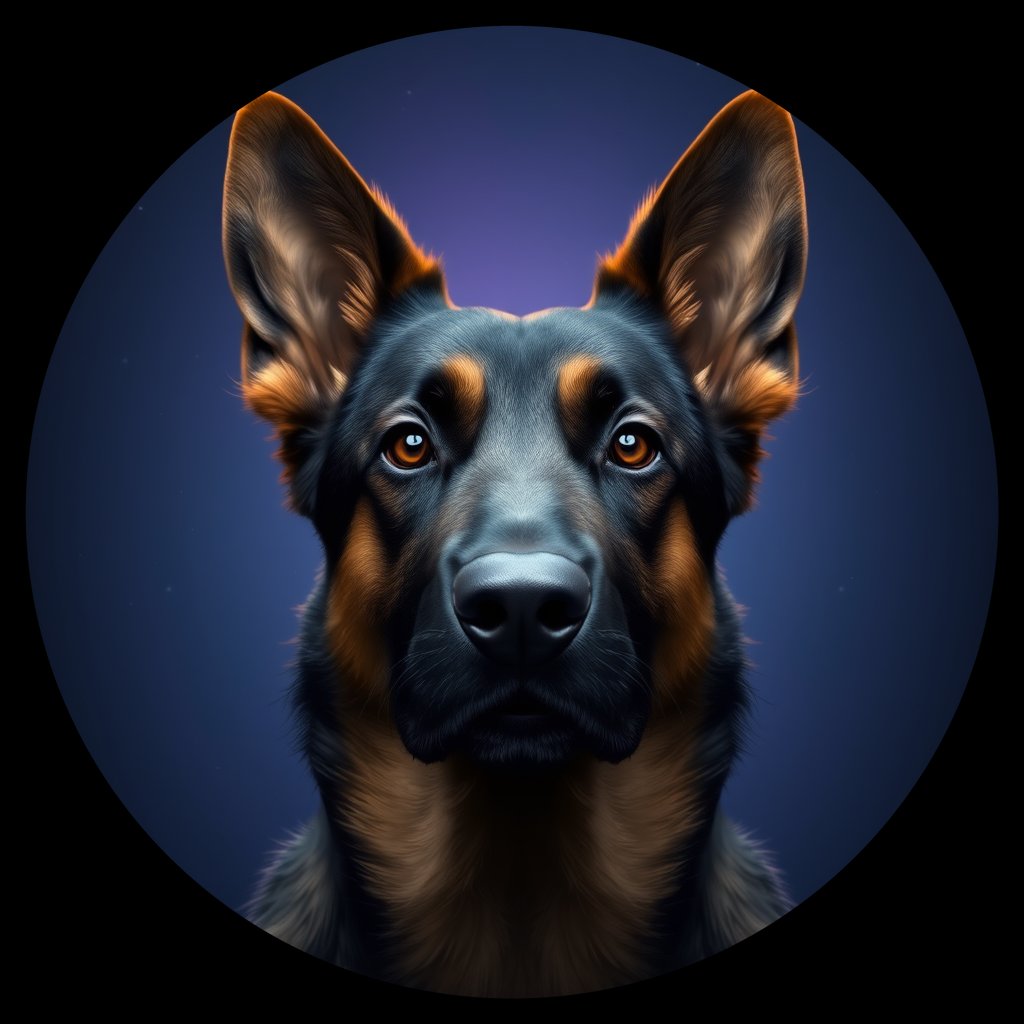 Cosmic medallion portrait of cHD8_269_cHD8_269, a Belgian Shepherd
