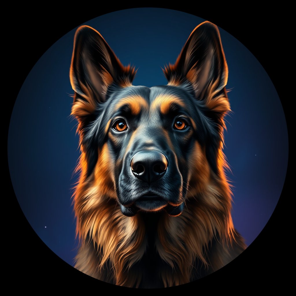 Cosmic medallion portrait of cHD8_273_cHD8_273, a Belgian Shepherd