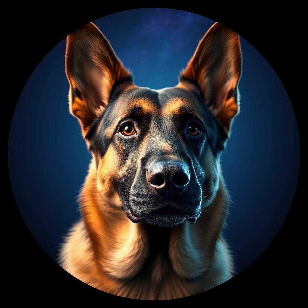 Cosmic medallion portrait of cHD8_274_cHD8_274, a Belgian Shepherd