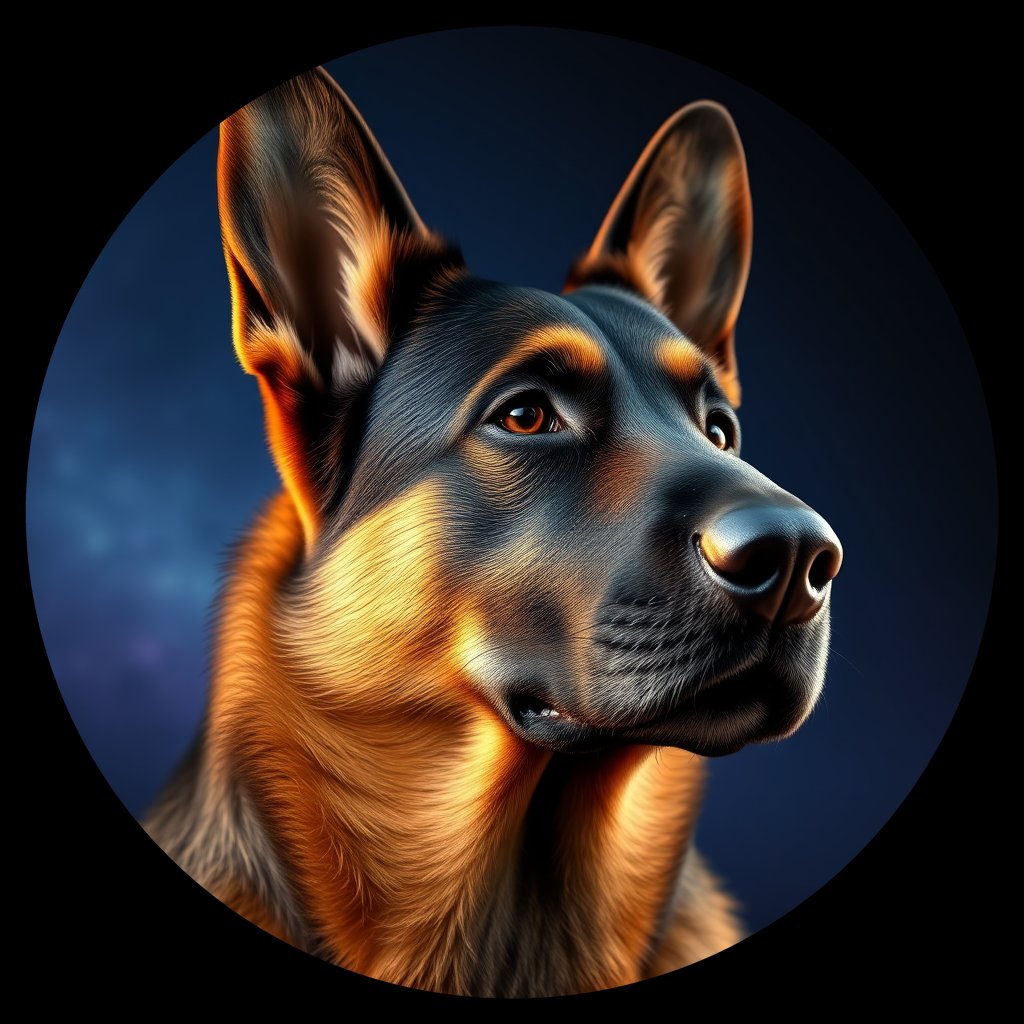 Cosmic medallion portrait of cHD8_275_cHD8_275, a Belgian Shepherd