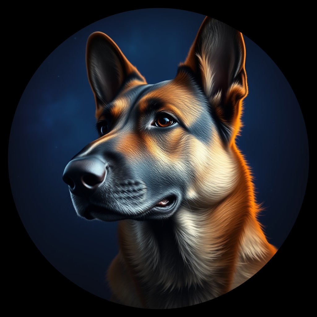 Cosmic medallion portrait of cHD8_276_cHD8_276, a Belgian Shepherd