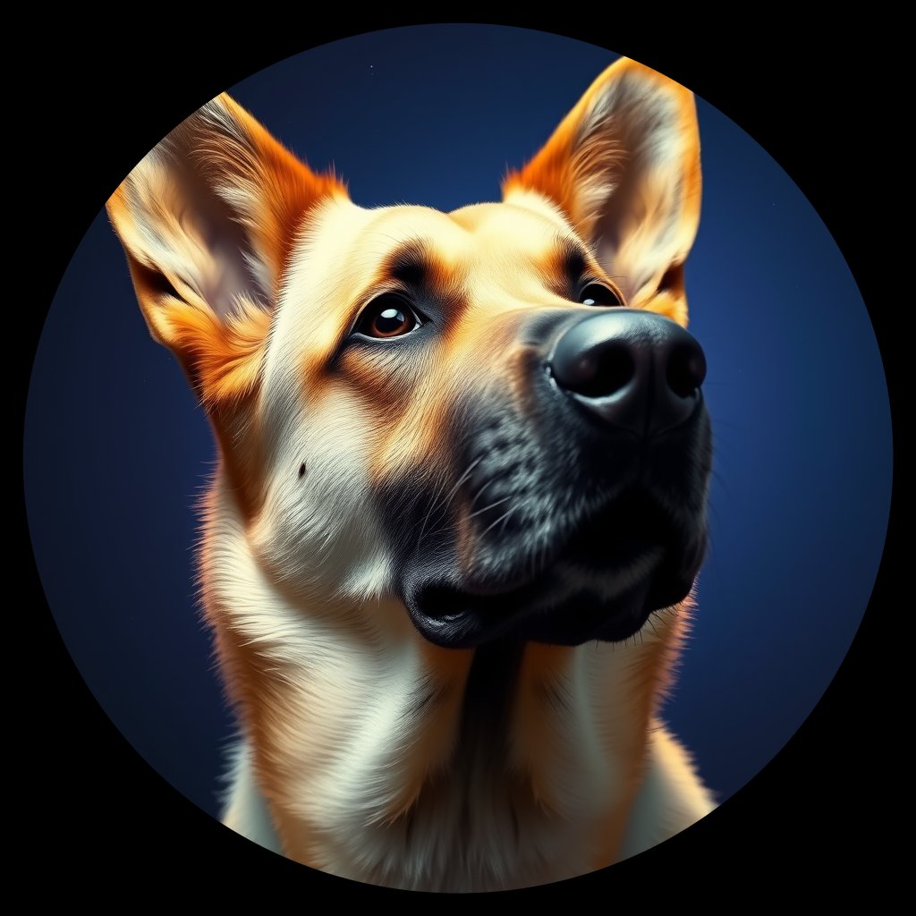 Cosmic medallion portrait of cHD8_277_cHD8_277, a Belgian Shepherd