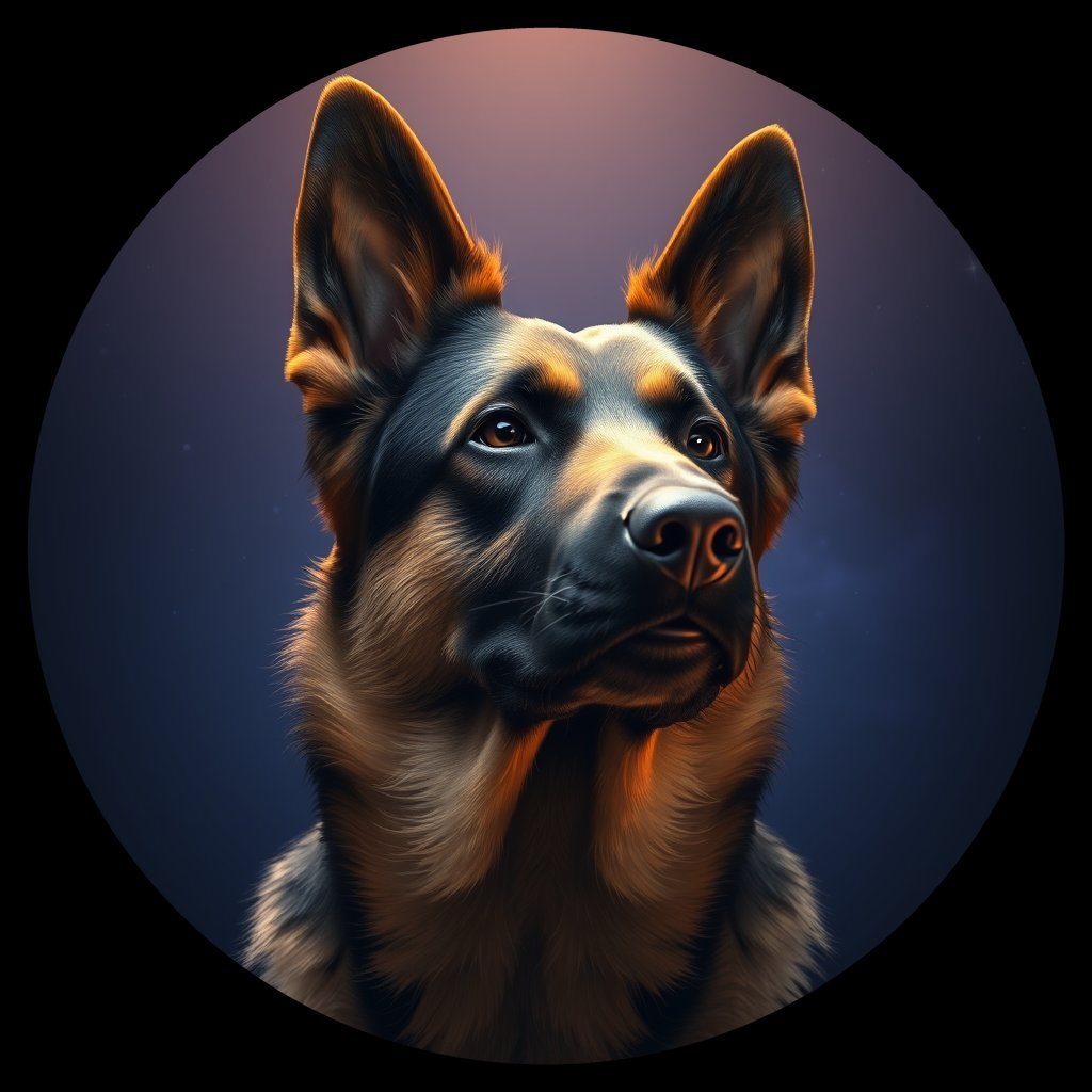 Cosmic medallion portrait of cHD8_279_cHD8_279, a Belgian Shepherd