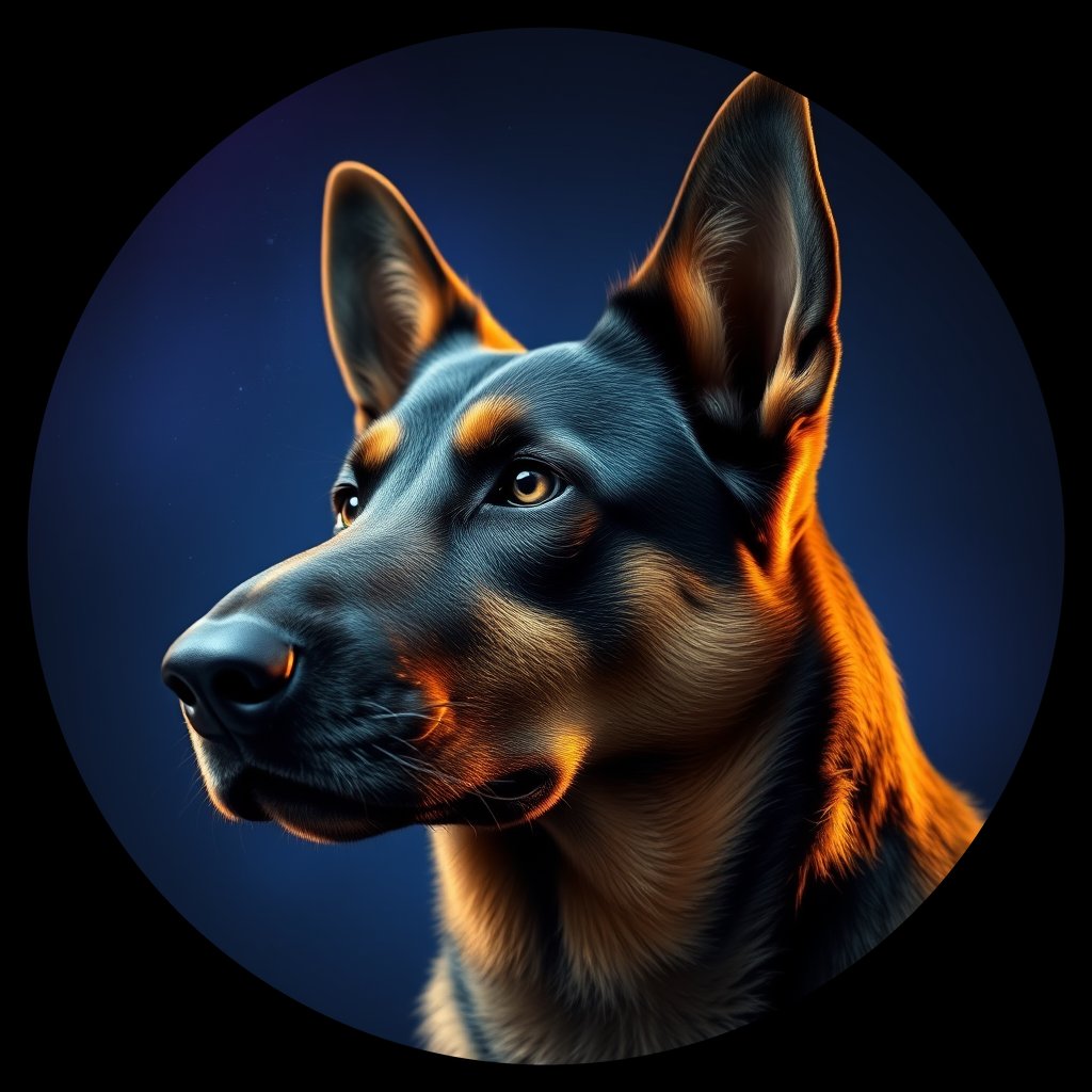 Cosmic medallion portrait of cHD8_281_cHD8_281, a Belgian Shepherd