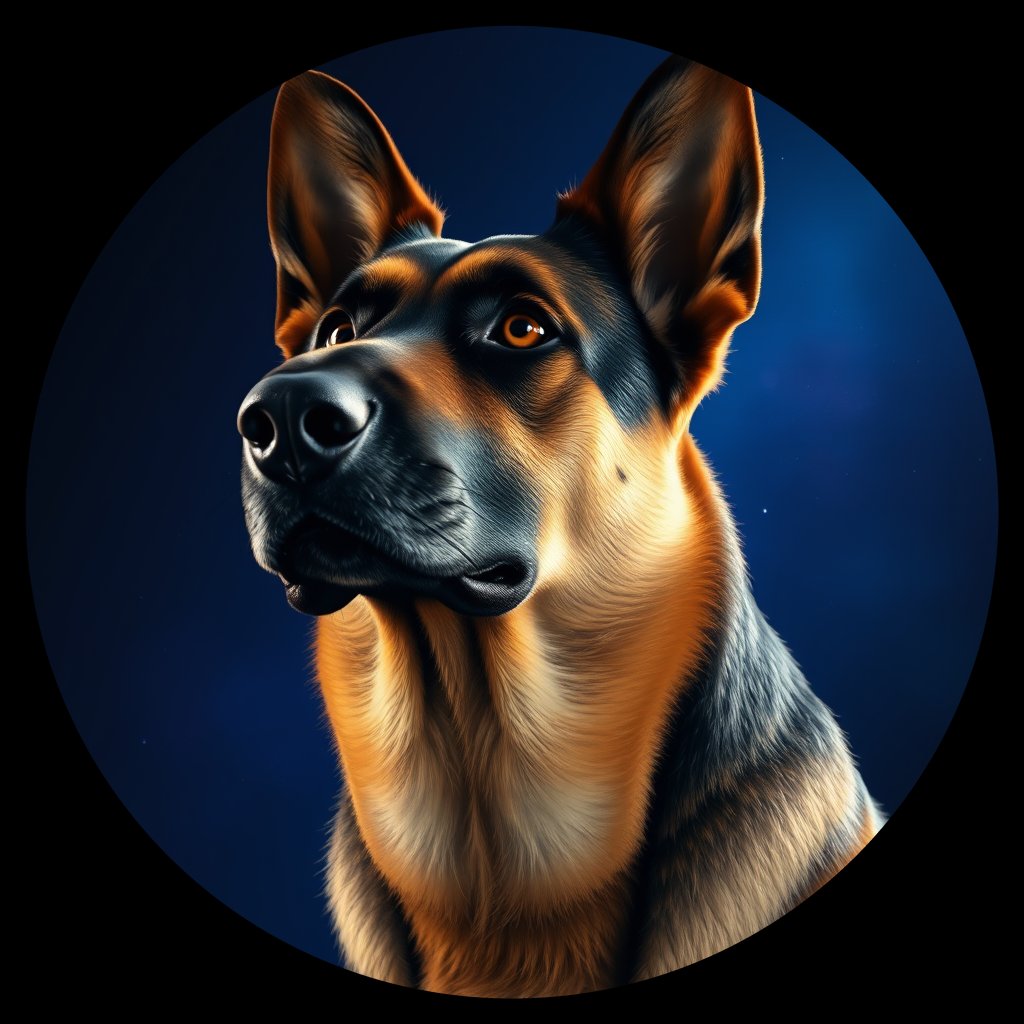Cosmic medallion portrait of cHD8_282_cHD8_282, a Belgian Shepherd