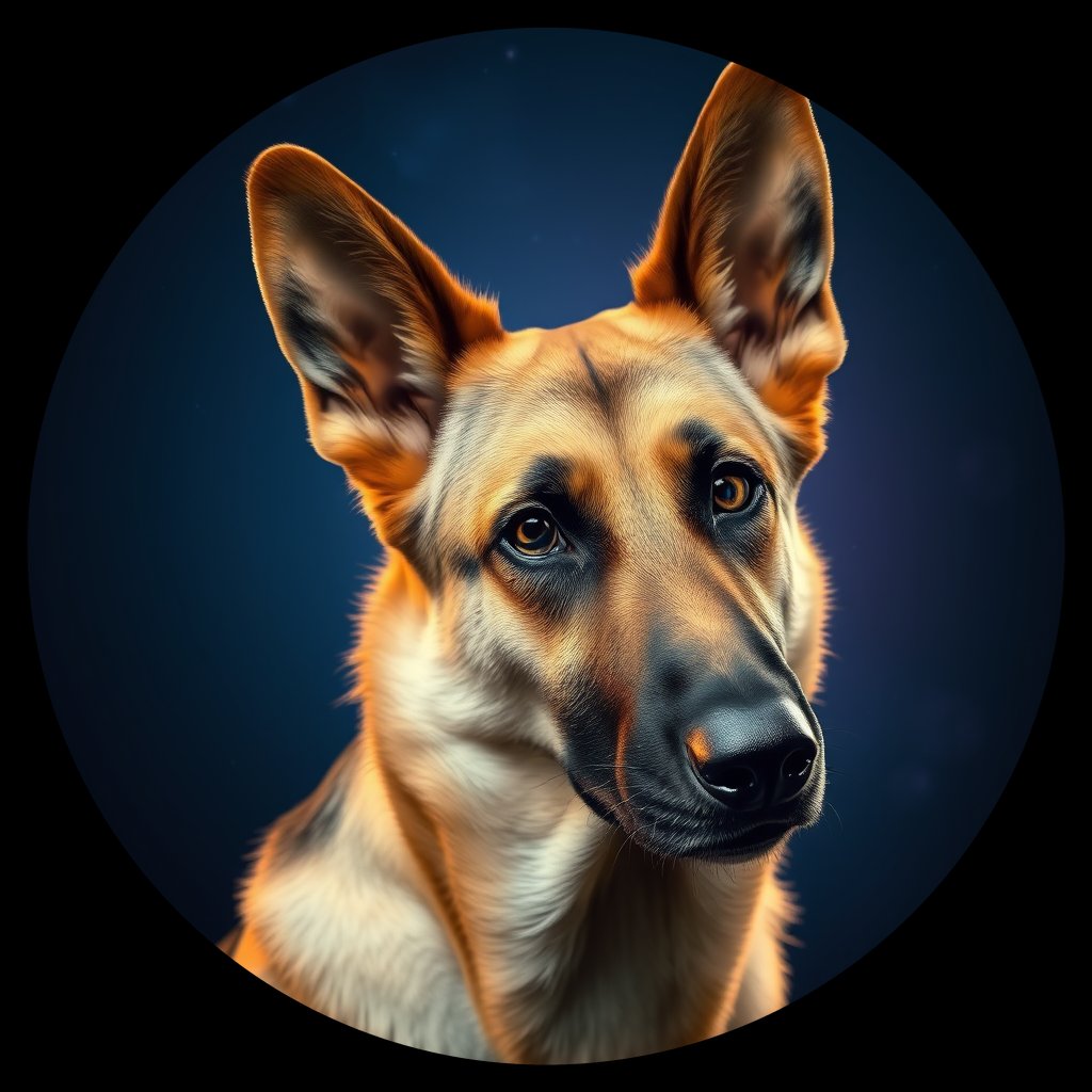 Cosmic medallion portrait of cHD8_284_cHD8_284, a Belgian Shepherd