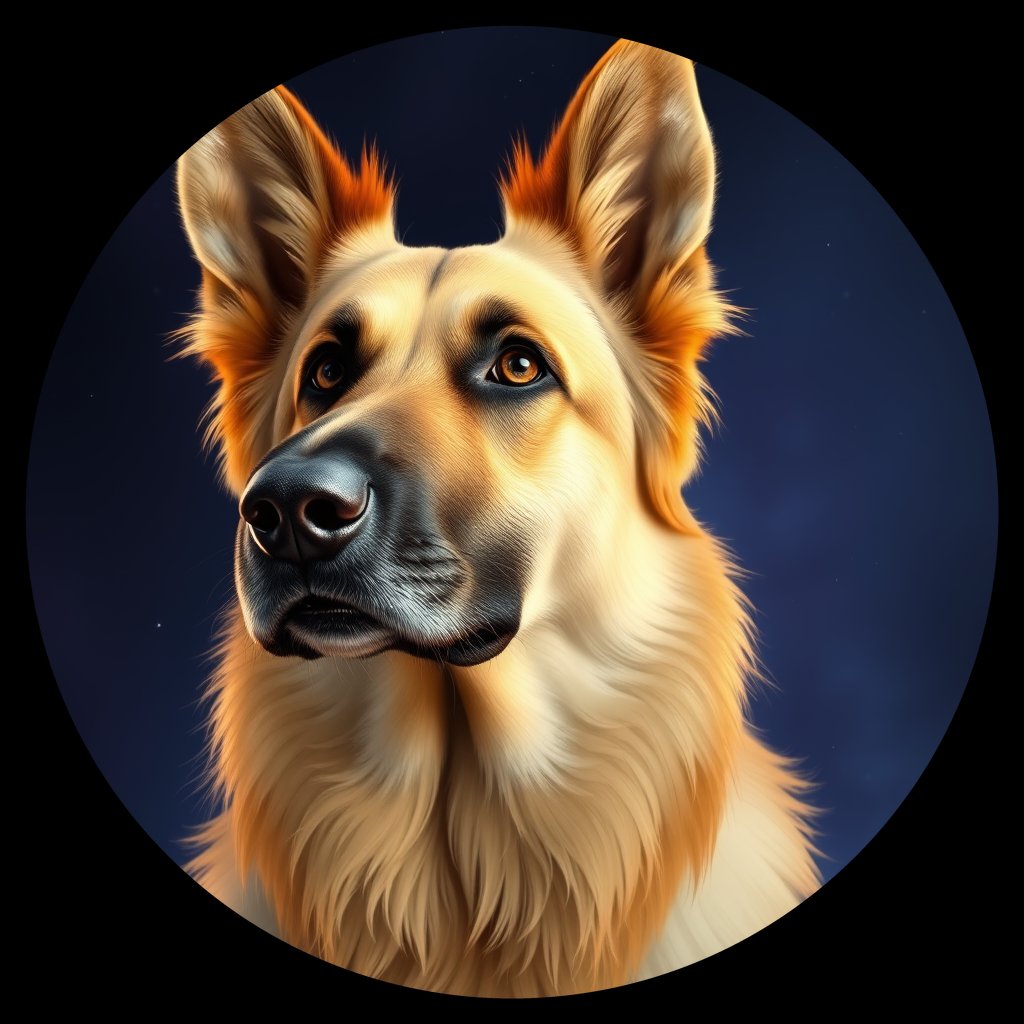 Cosmic medallion portrait of cHD8_285_cHD8_285, a Belgian Shepherd
