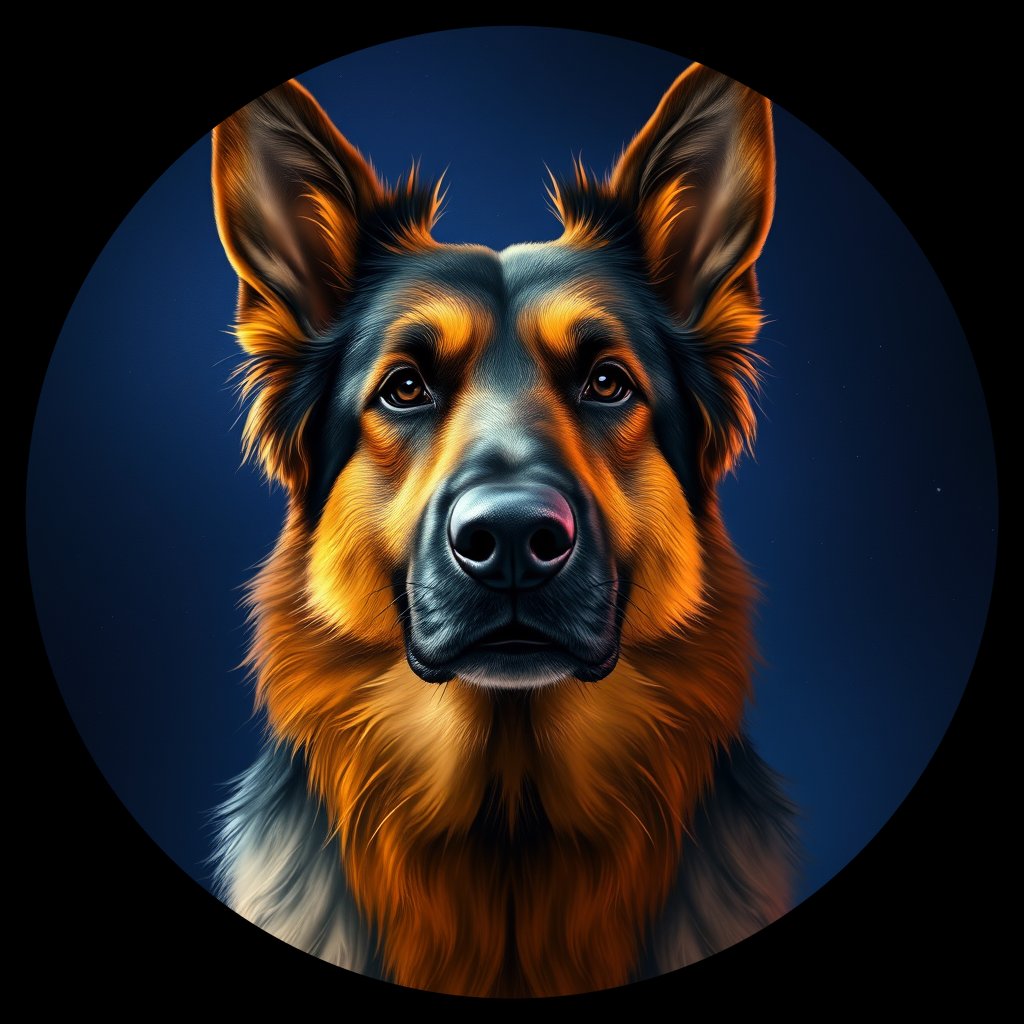 Cosmic medallion portrait of cHD8_287_cHD8_287, a Belgian Shepherd
