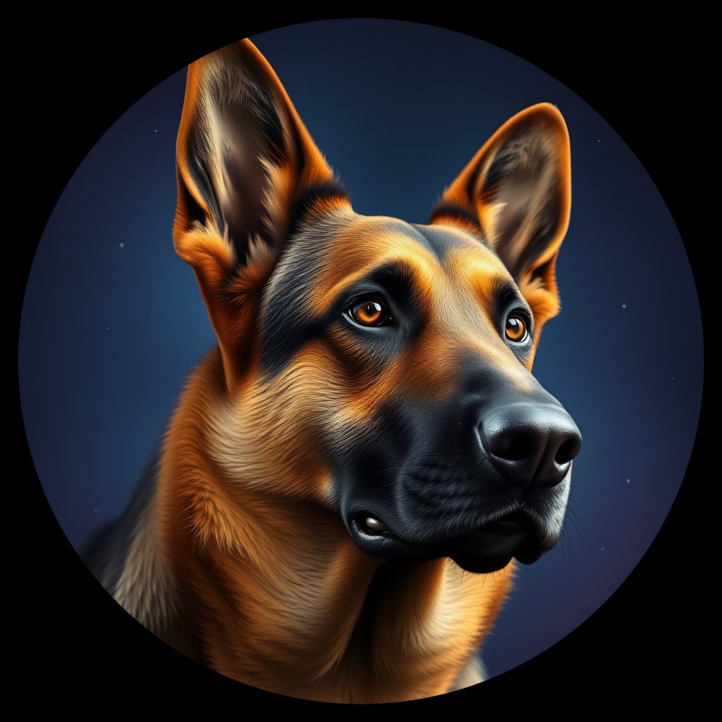 Cosmic medallion portrait of cHD8_290_cHD8_290, a Belgian Shepherd
