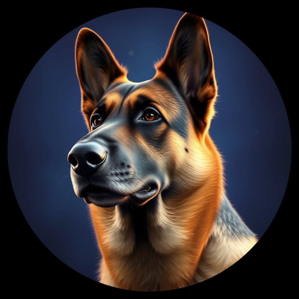 Cosmic medallion portrait of cHD8_291_cHD8_291, a Belgian Shepherd