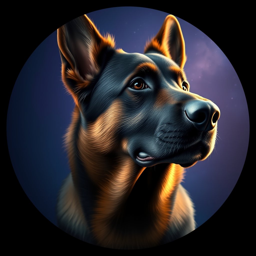Cosmic medallion portrait of cHD8_293_cHD8_293, a Belgian Shepherd