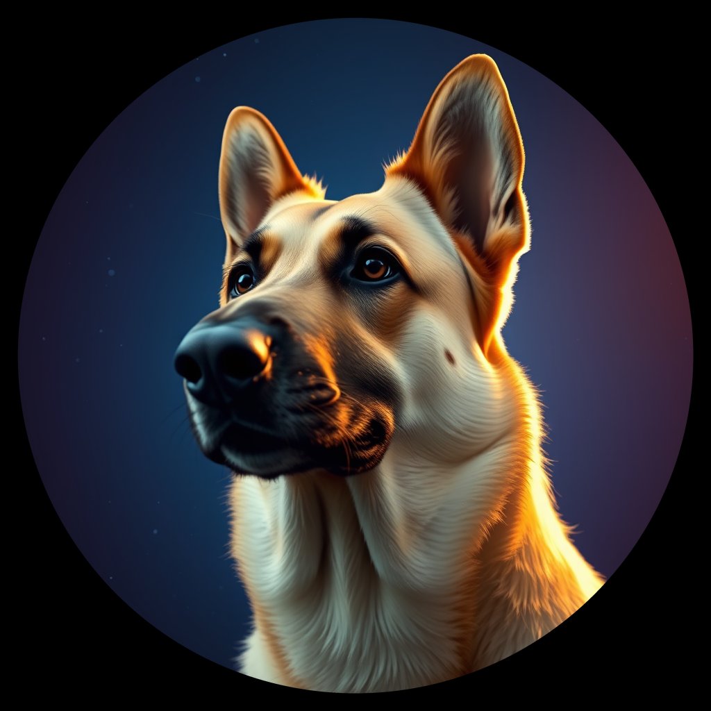 Cosmic medallion portrait of cHD8_294_cHD8_294, a Belgian Shepherd