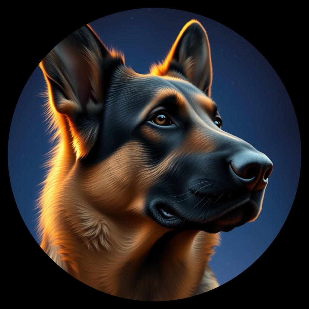 Cosmic medallion portrait of cHD8_295_cHD8_295, a Belgian Shepherd
