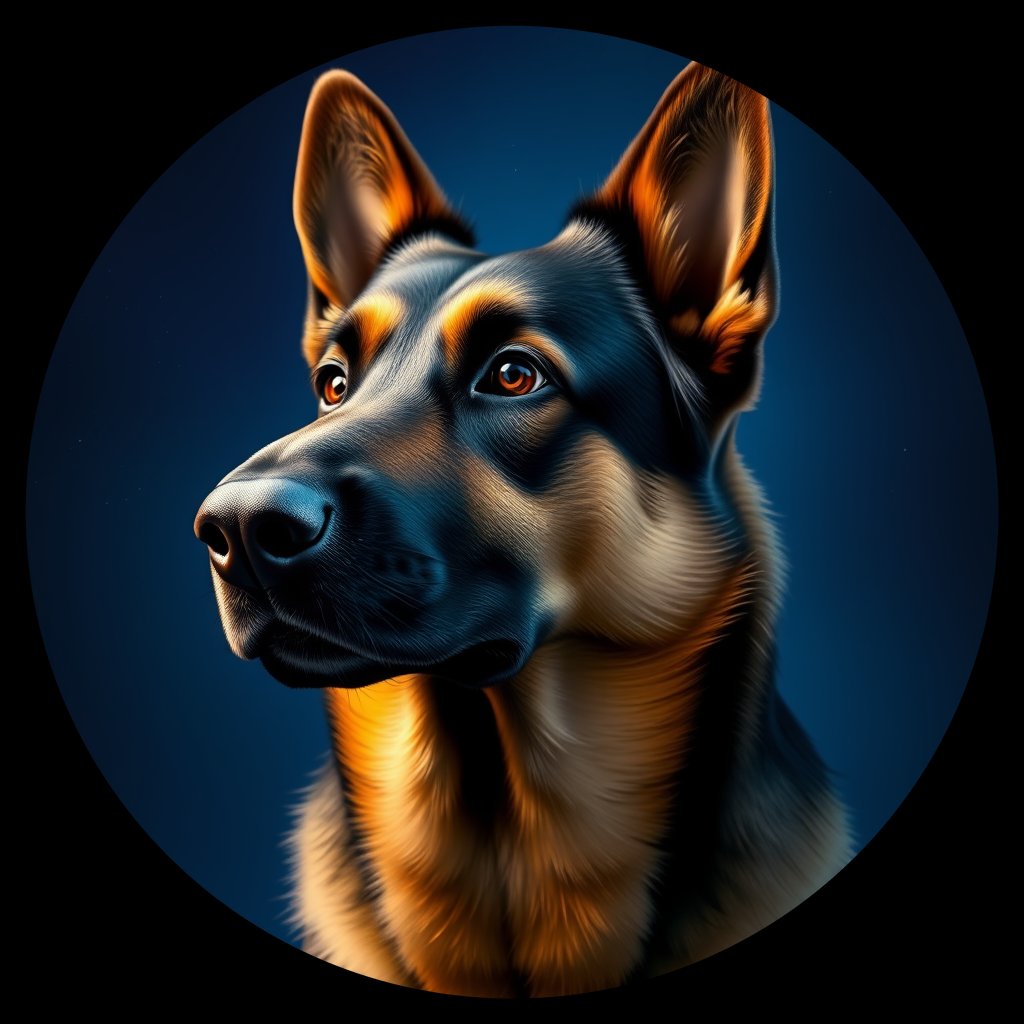 Cosmic medallion portrait of cHD8_296_cHD8_296, a Belgian Shepherd