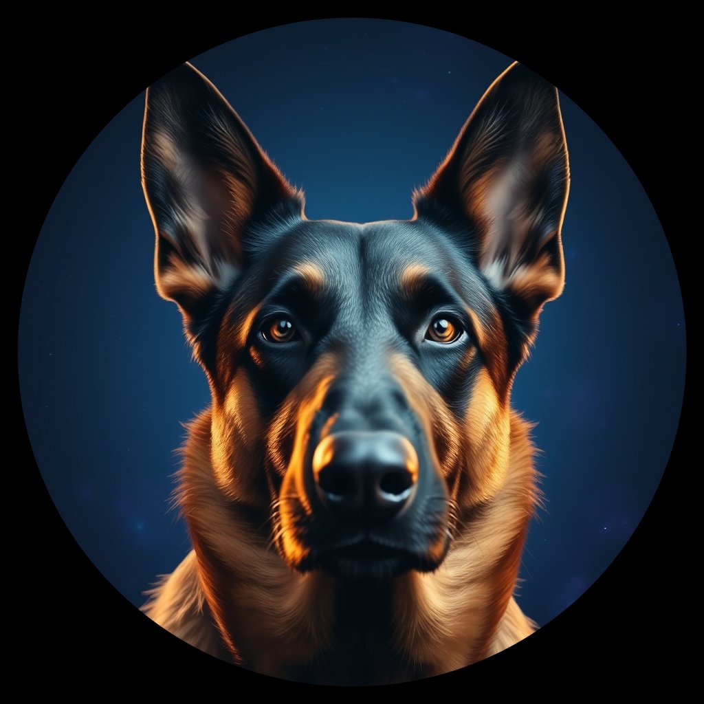 Cosmic medallion portrait of cHD8_297_cHD8_297, a Belgian Shepherd