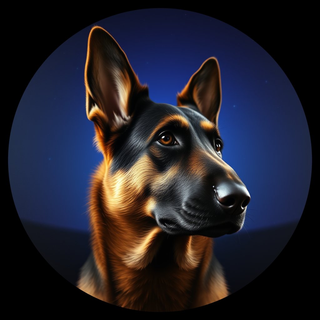 Cosmic medallion portrait of cHD8_298_cHD8_298, a Belgian Shepherd