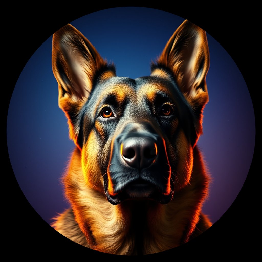 Cosmic medallion portrait of cHD8_299_cHD8_299, a Belgian Shepherd