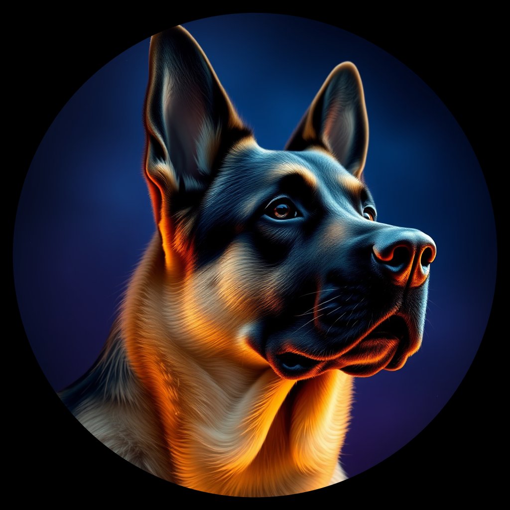 Cosmic medallion portrait of cHD8_300_cHD8_300, a Belgian Shepherd