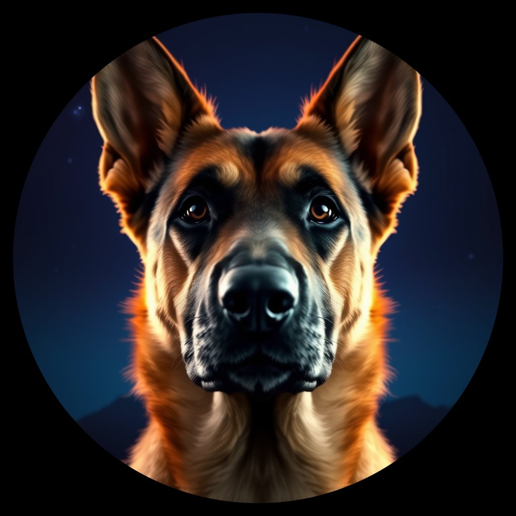 Cosmic medallion portrait of cHD8_301_cHD8_301, a Belgian Shepherd