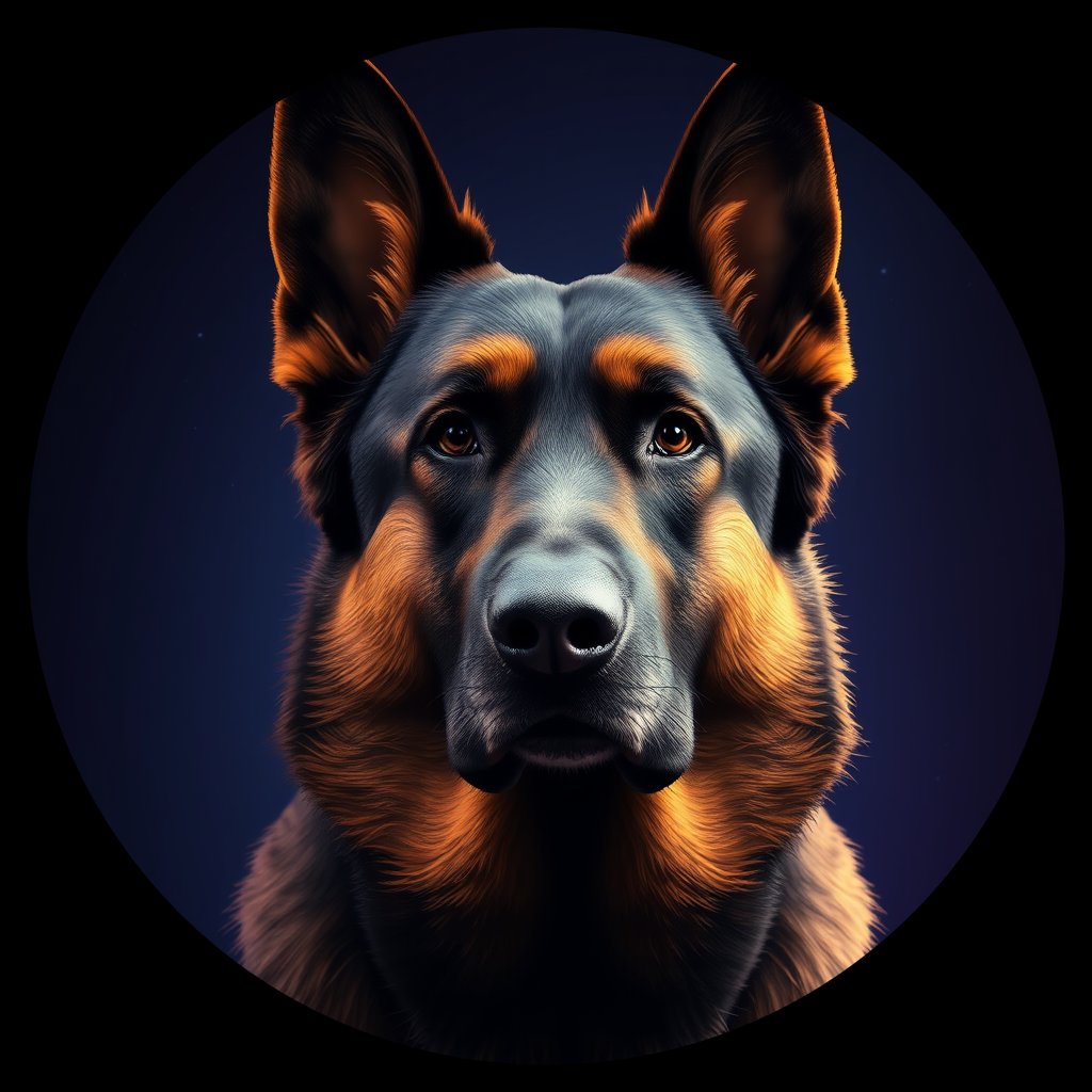 Cosmic medallion portrait of cHD8_302_cHD8_302, a Belgian Shepherd