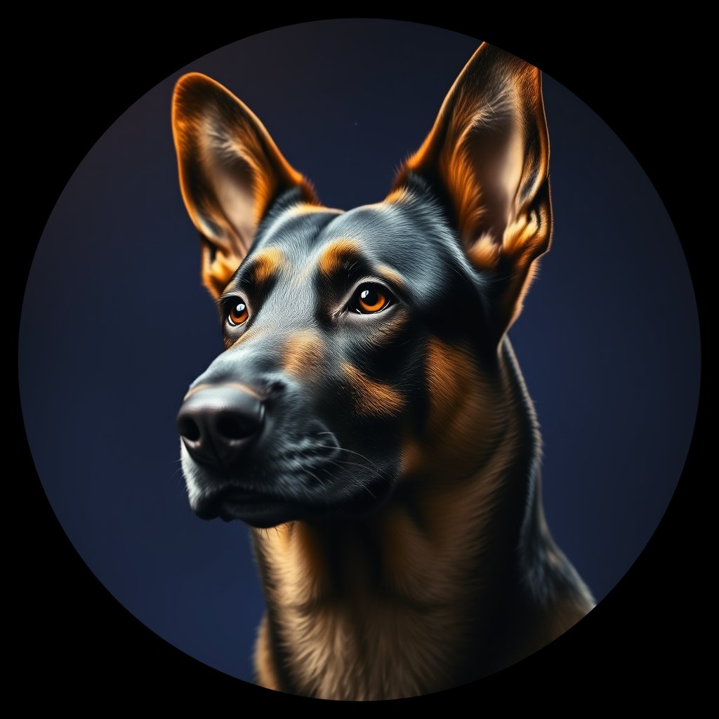 Cosmic medallion portrait of cHD8_303_cHD8_303, a Belgian Shepherd