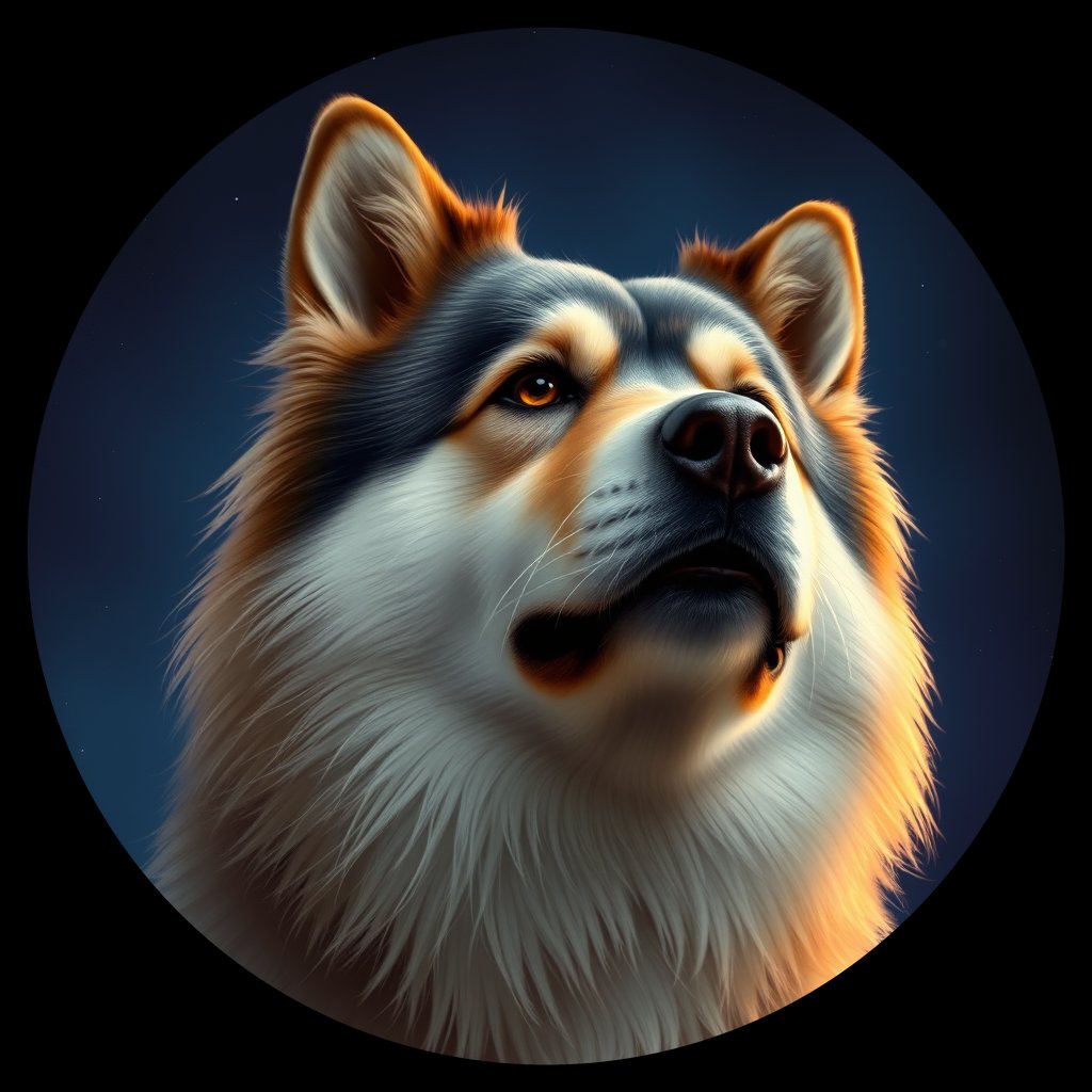 Cosmic medallion portrait of cHD8_364_cHD8_364, a Finnish Lapphund