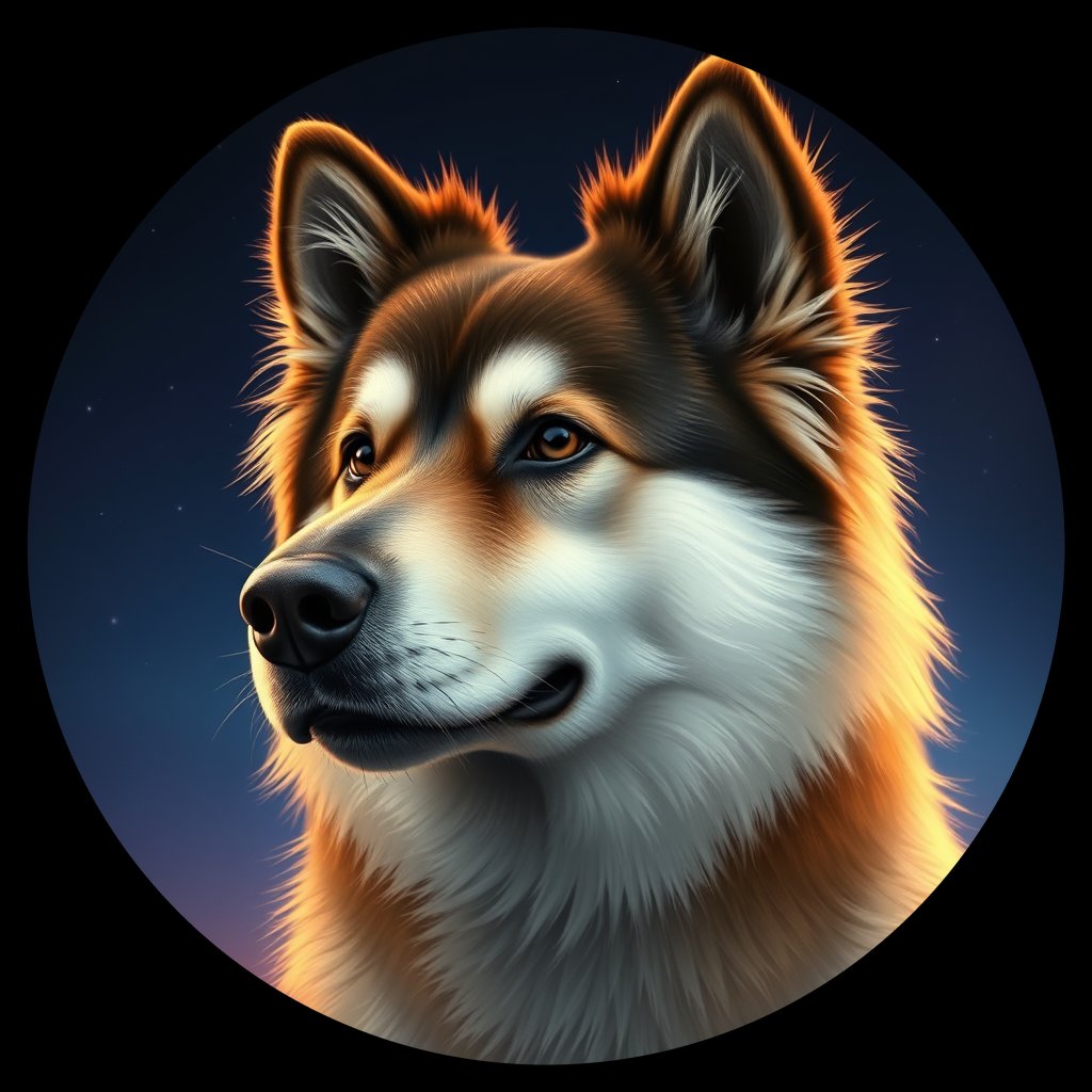 Cosmic medallion portrait of cHD8_367_cHD8_367, a Finnish Lapphund