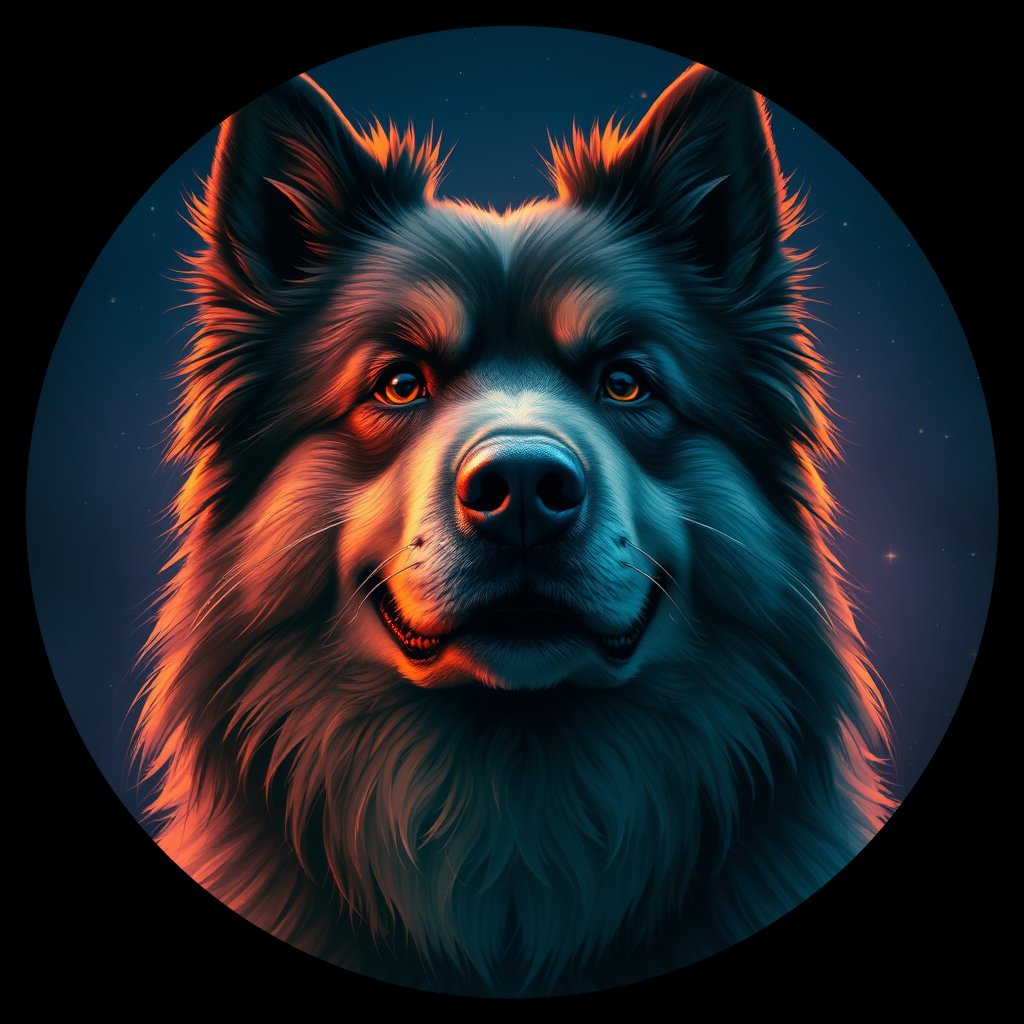 Cosmic medallion portrait of cHD8_368_cHD8_368, a Finnish Lapphund