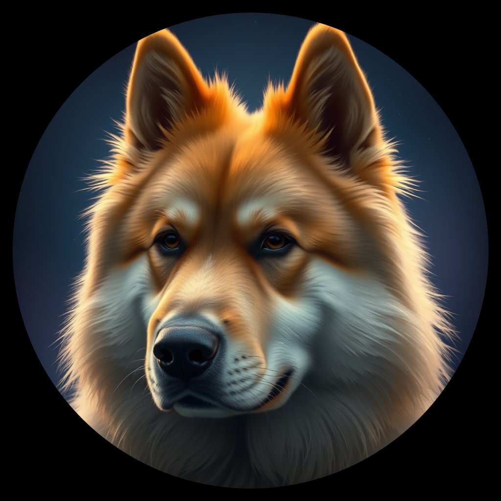 Cosmic medallion portrait of cHD8_371_cHD8_371, a Finnish Lapphund