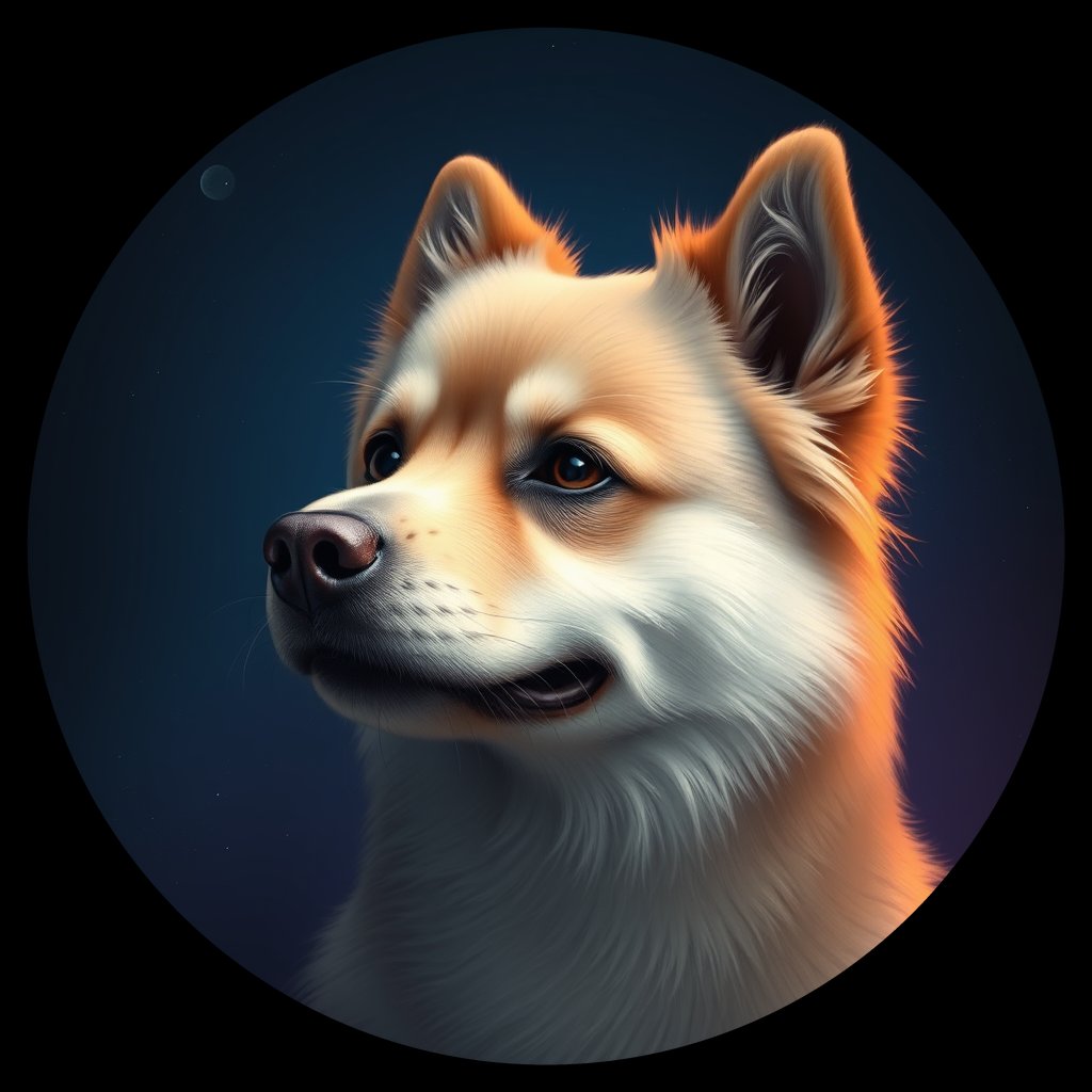 Cosmic medallion portrait of cHD8_372_cHD8_372, a Finnish Lapphund