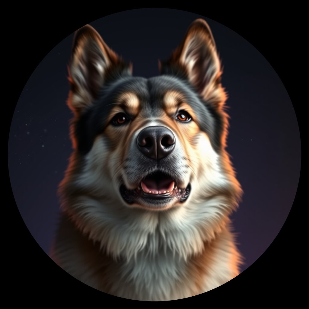 Cosmic medallion portrait of cHD8_373_cHD8_373, a Finnish Lapphund