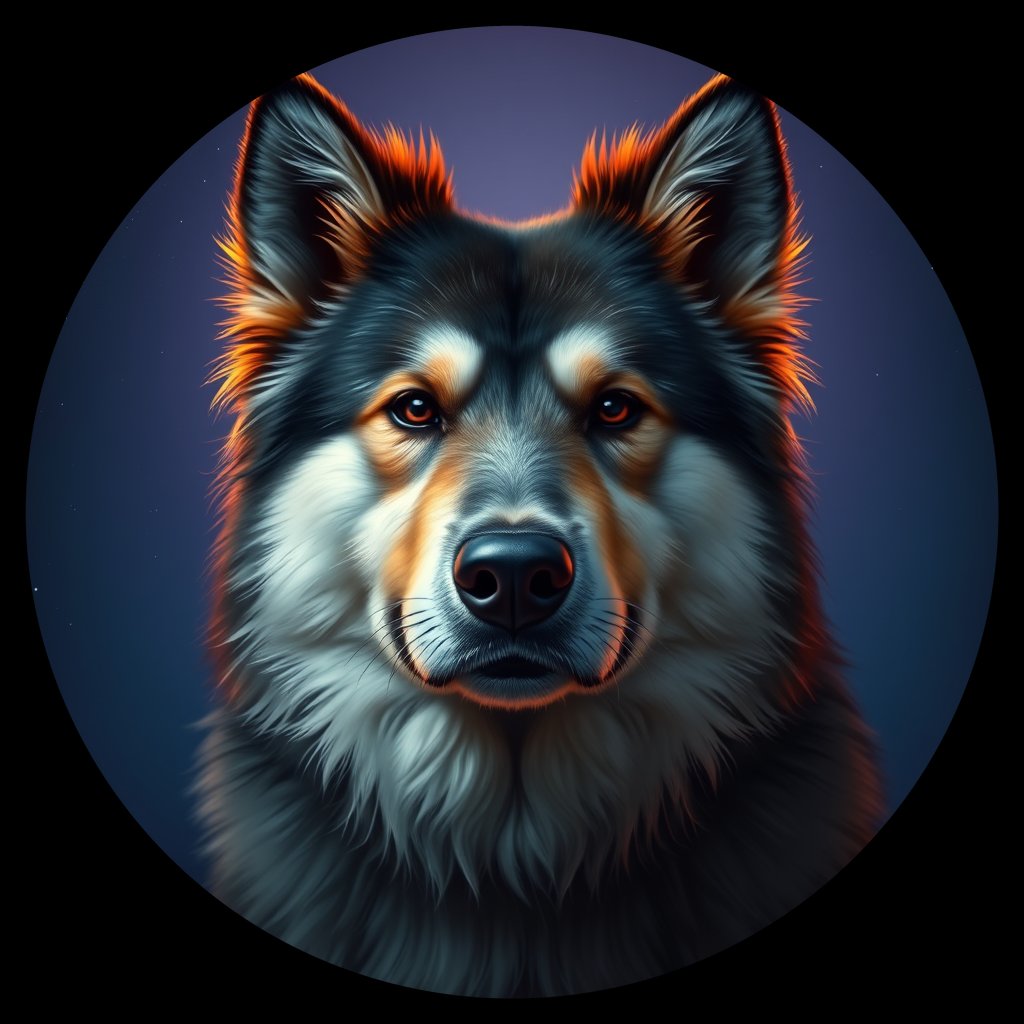 Cosmic medallion portrait of cHD8_375_cHD8_375, a Finnish Lapphund