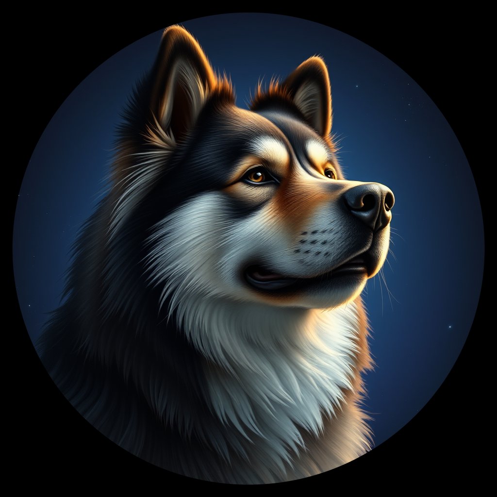Cosmic medallion portrait of cHD8_376_cHD8_376, a Finnish Lapphund