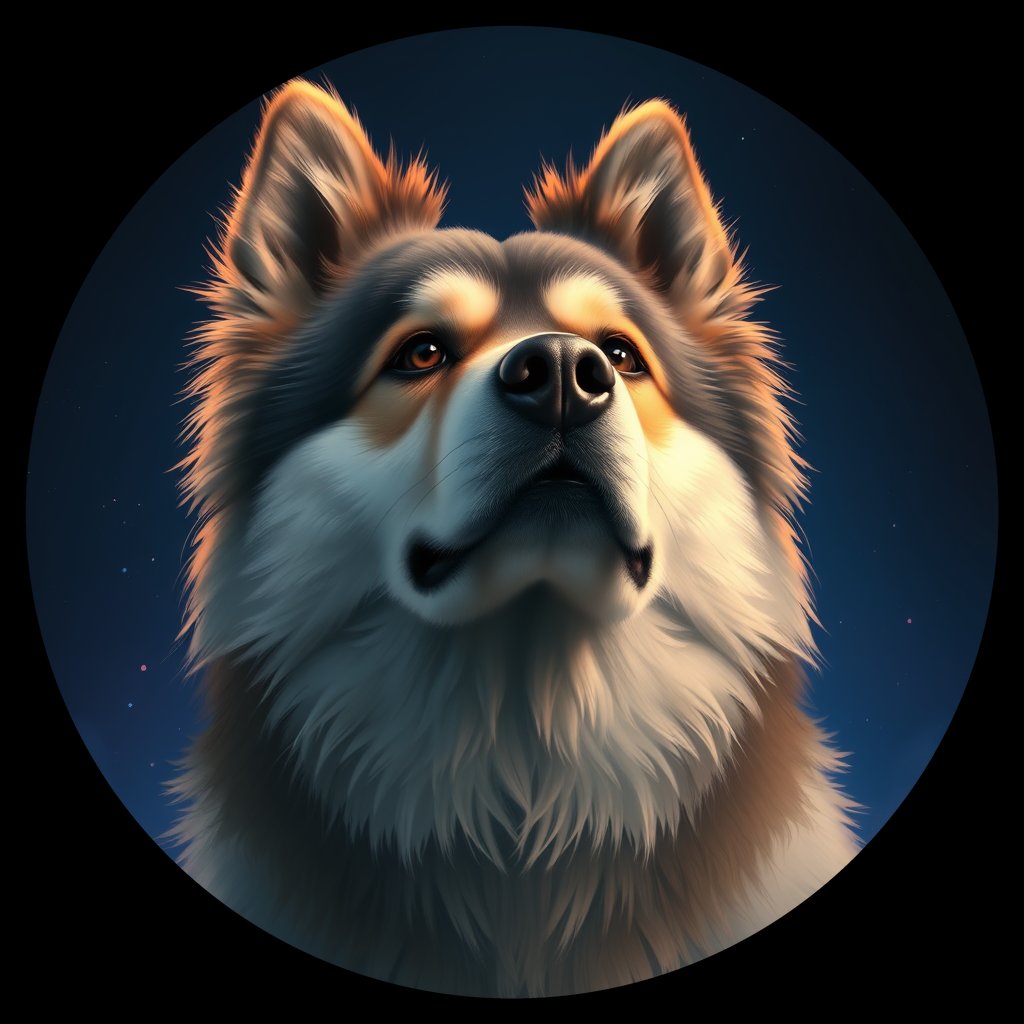 Cosmic medallion portrait of cHD8_378_cHD8_378, a Finnish Lapphund