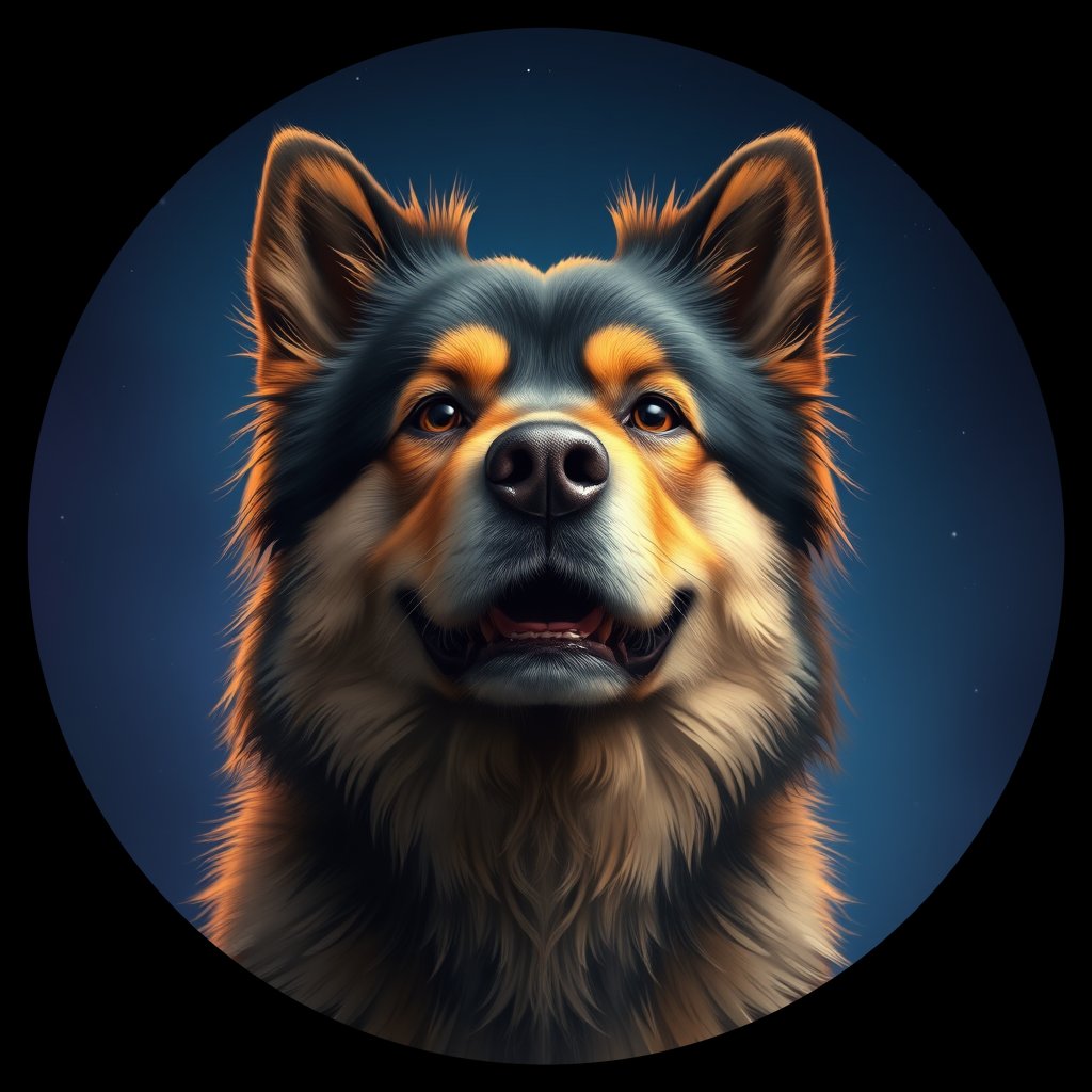 Cosmic medallion portrait of cHD8_380_cHD8_380, a Finnish Lapphund