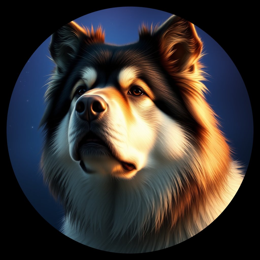 Cosmic medallion portrait of cHD8_381_cHD8_381, a Finnish Lapphund