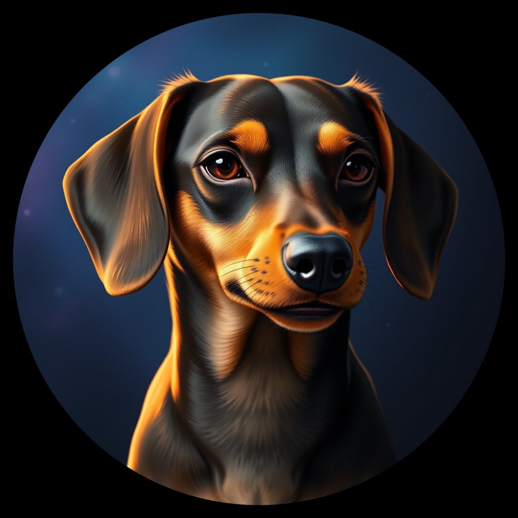 Cosmic medallion portrait of cHD9_315_cHD9_315, a Dachshund