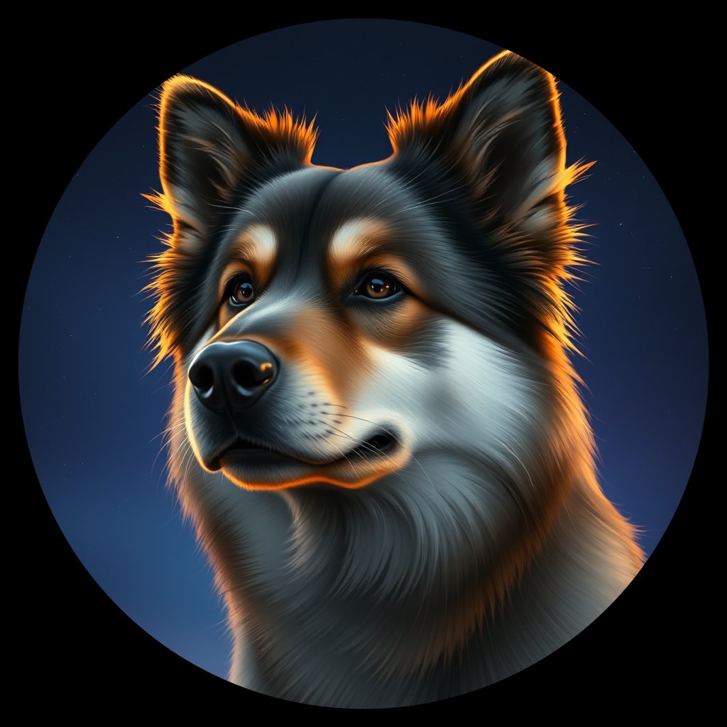 Cosmic medallion portrait of cHD9_335_cHD9_335, a Finnish Lapphund