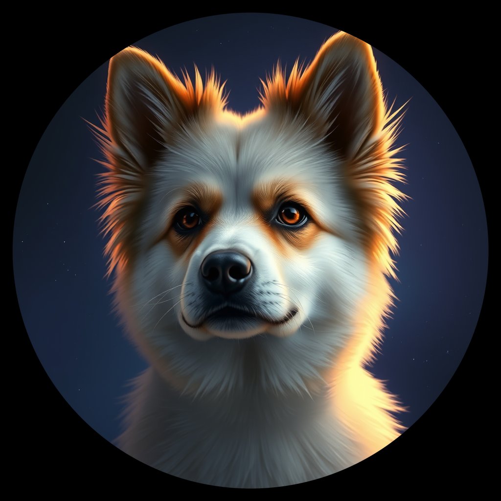 Cosmic medallion portrait of cHD9_338_cHD9_338, a Finnish Lapphund