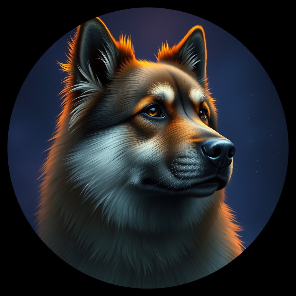 Cosmic medallion portrait of cHD9_340_cHD9_340, a Finnish Lapphund