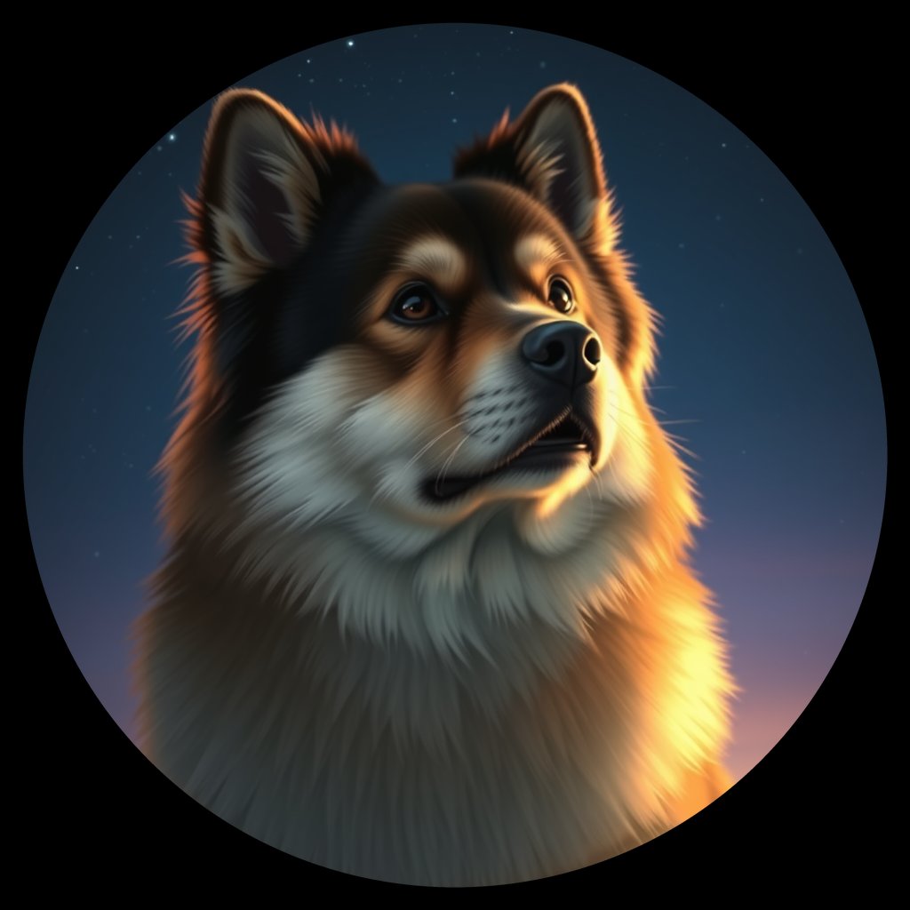 Cosmic medallion portrait of cHD9_341_cHD9_341, a Finnish Lapphund