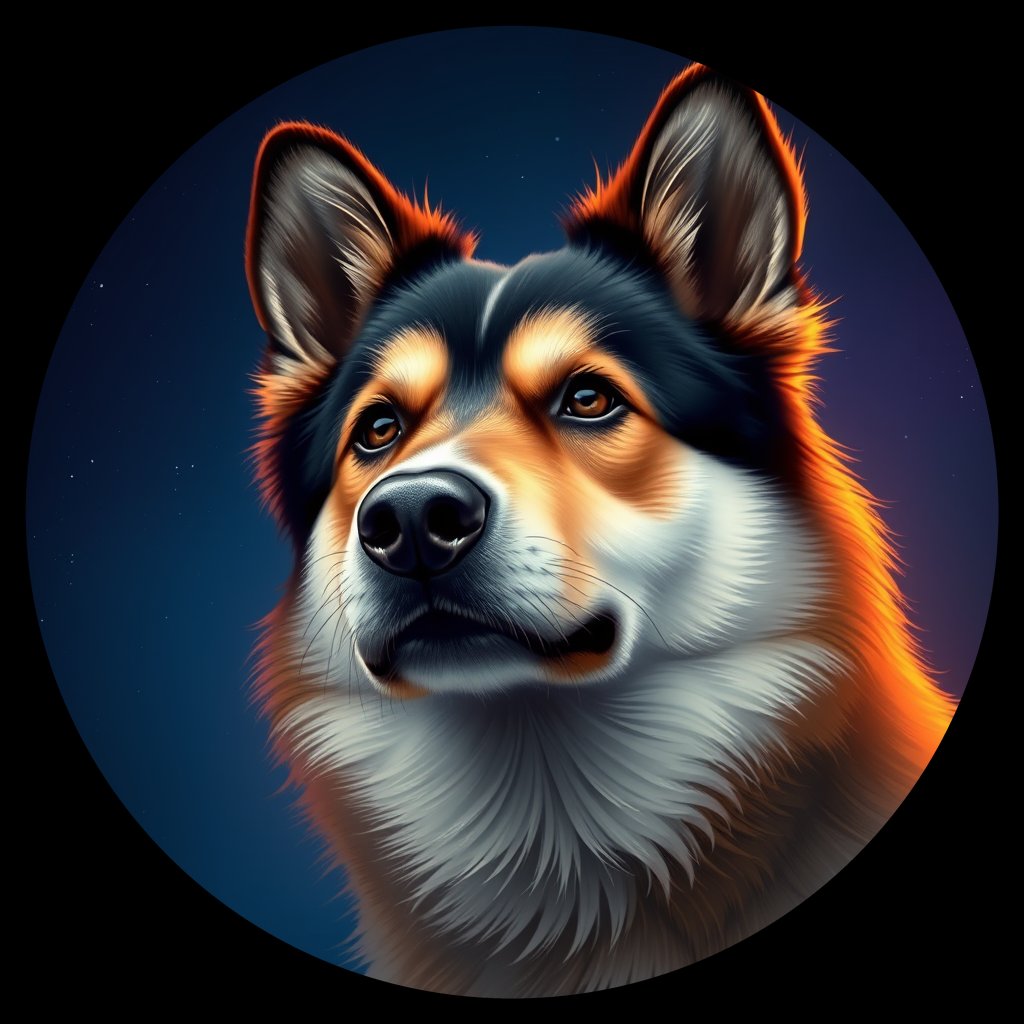Cosmic medallion portrait of cHD9_342_cHD9_342, a Finnish Lapphund